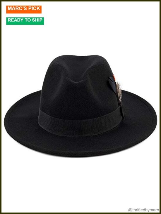 Classic Fedora Hat Wide Brim Felt Dress Hat with Removable Feathers Unisex main image 4